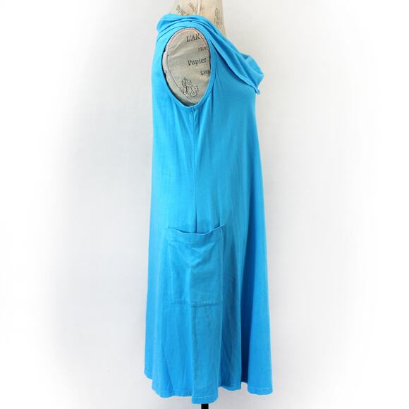 CMC Color Me Cotton Art to Wear Dress Tunic pockets Medium Blue Made USA - Picture 3 of 7
